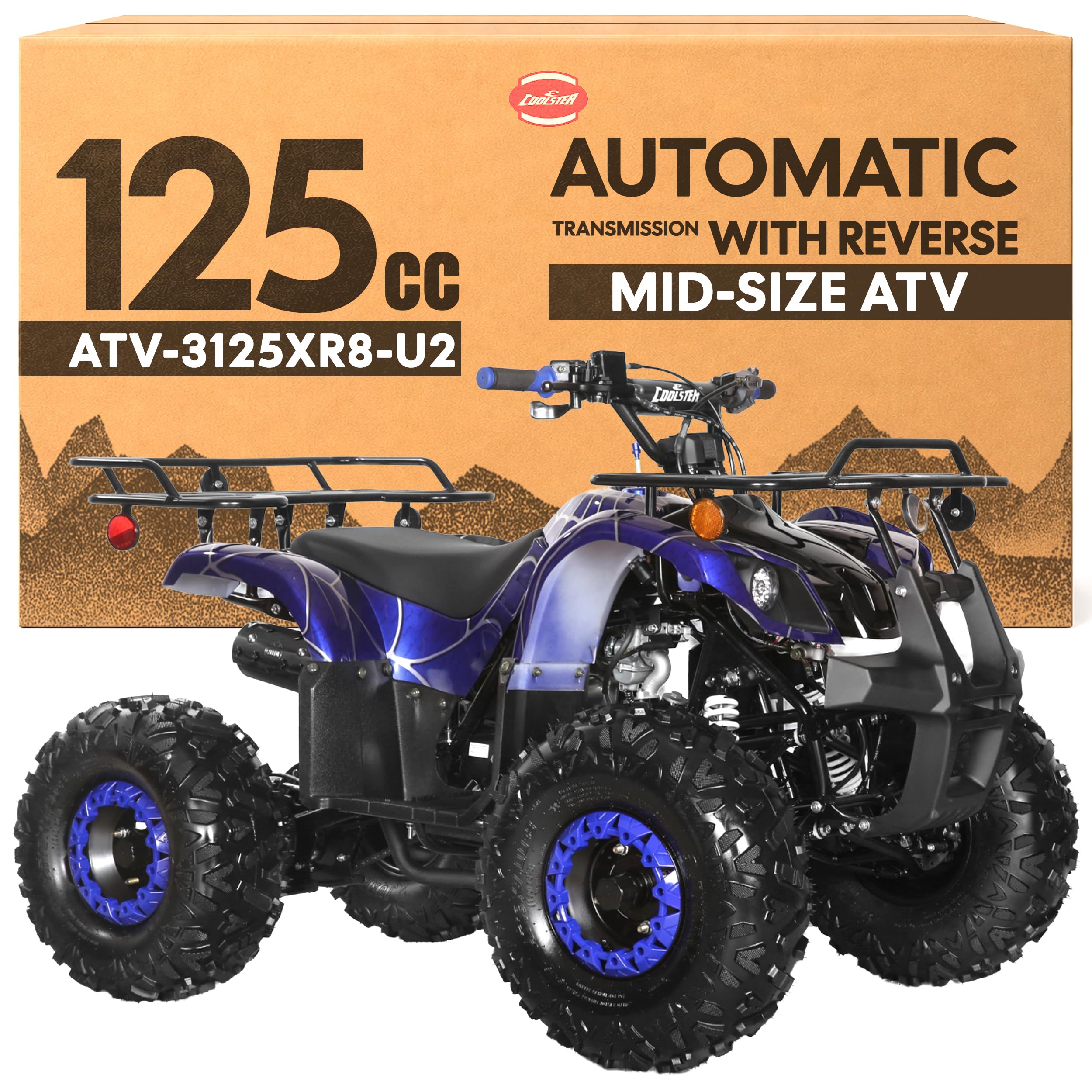 Coolster 125cc ATV for Teens & Adults, Spider Black - Gas Powered Quads with Automatic Transmission, Reverse Gear & LED Headlights, Oversized Wheels & Tires, ATV-3125XR8-U2