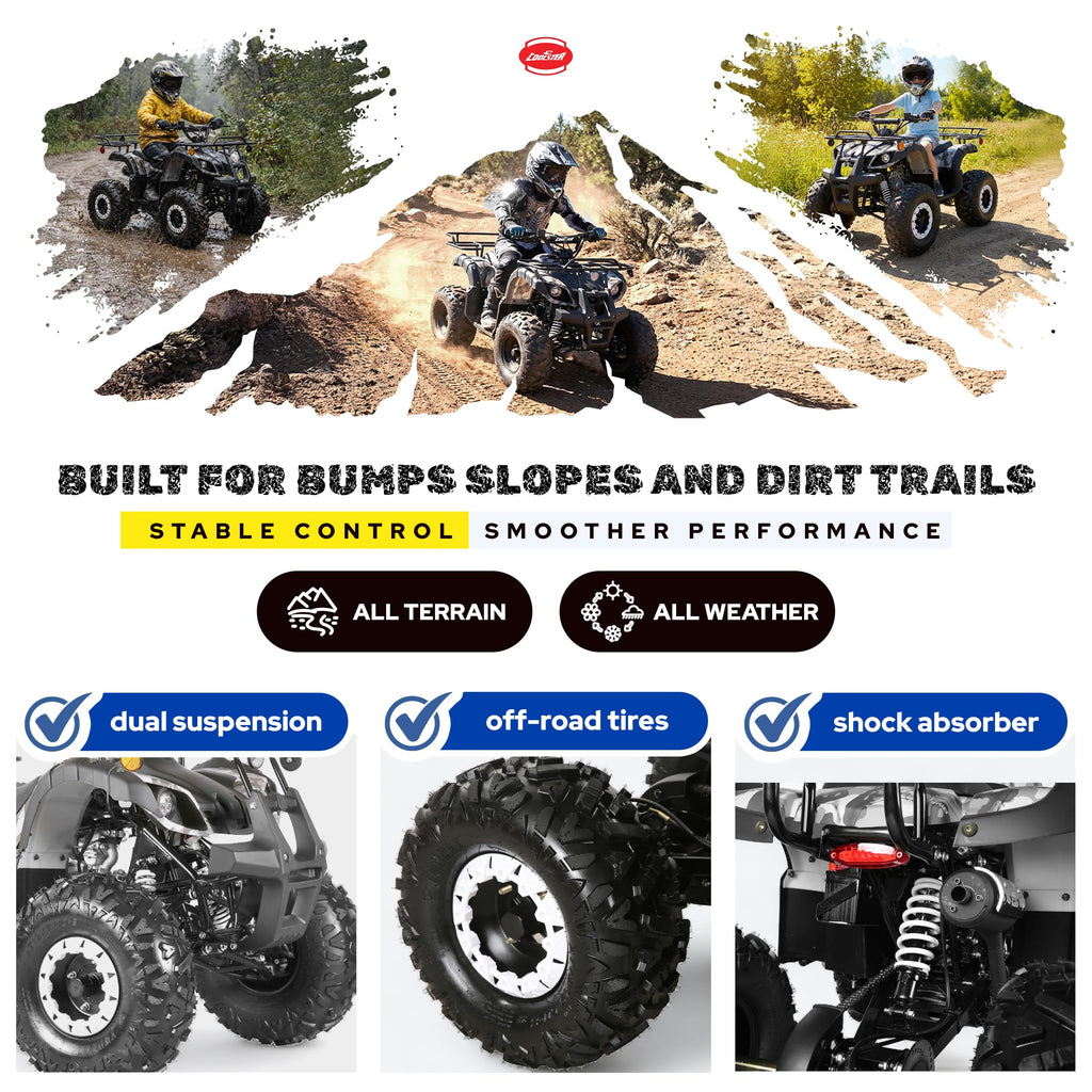 Coolster 125cc ATV for Teens & Adults, Spider Black - Gas Powered Quads with Automatic Transmission, Reverse Gear & LED Headlights, Oversized Wheels & Tires, ATV-3125XR8-U2