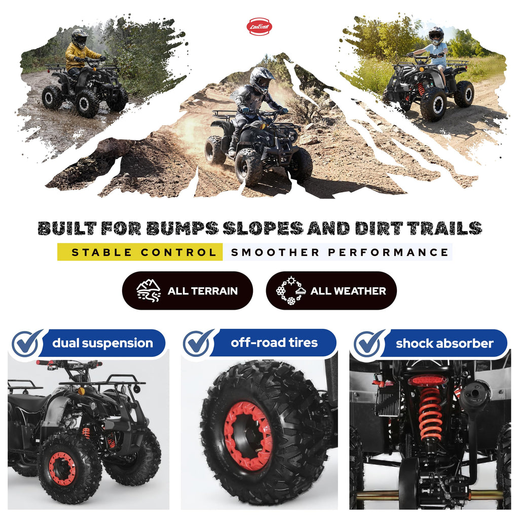 Coolster 125cc ATV for Teens & Adults, Spider Black - Gas Powered Quads with Automatic Transmission, Reverse Gear & LED Headlights, Oversized Wheels & Tires, ATV-3125XR8-U2