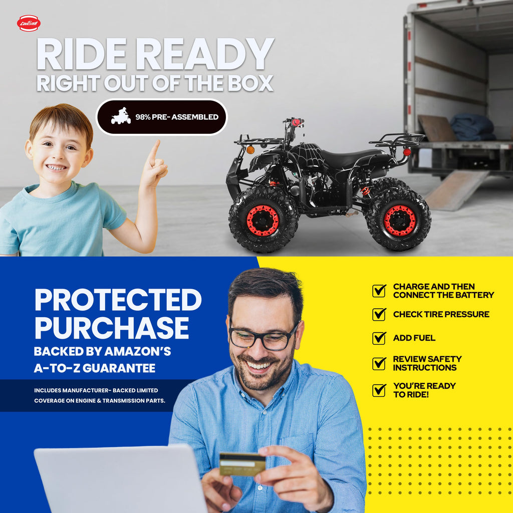 Coolster 125cc ATV for Teens & Adults, Spider Black - Gas Powered Quads with Automatic Transmission, Reverse Gear & LED Headlights, Oversized Wheels & Tires, ATV-3125XR8-U2