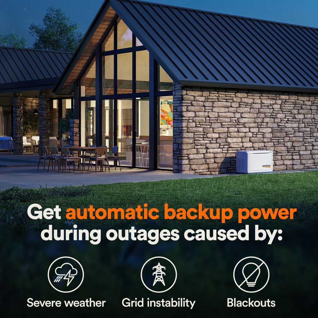 Generac 22kW Home Standby Generator for home use, built-in cellular connectivity, whole house generator for power backup