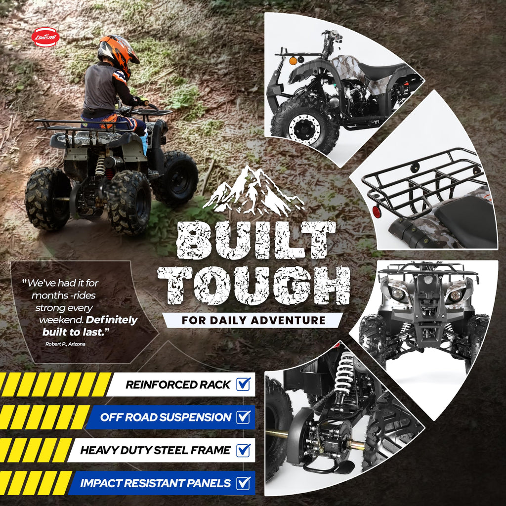 Coolster 125cc ATV for Teens & Adults, Spider Black - Gas Powered Quads with Automatic Transmission, Reverse Gear & LED Headlights, Oversized Wheels & Tires, ATV-3125XR8-U2