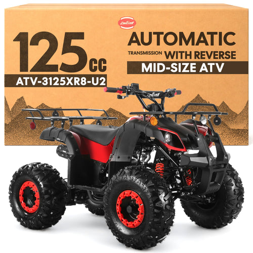 Coolster 125cc ATV for Teens & Adults, Spider Black - Gas Powered Quads with Automatic Transmission, Reverse Gear & LED Headlights, Oversized Wheels & Tires, ATV-3125XR8-U2
