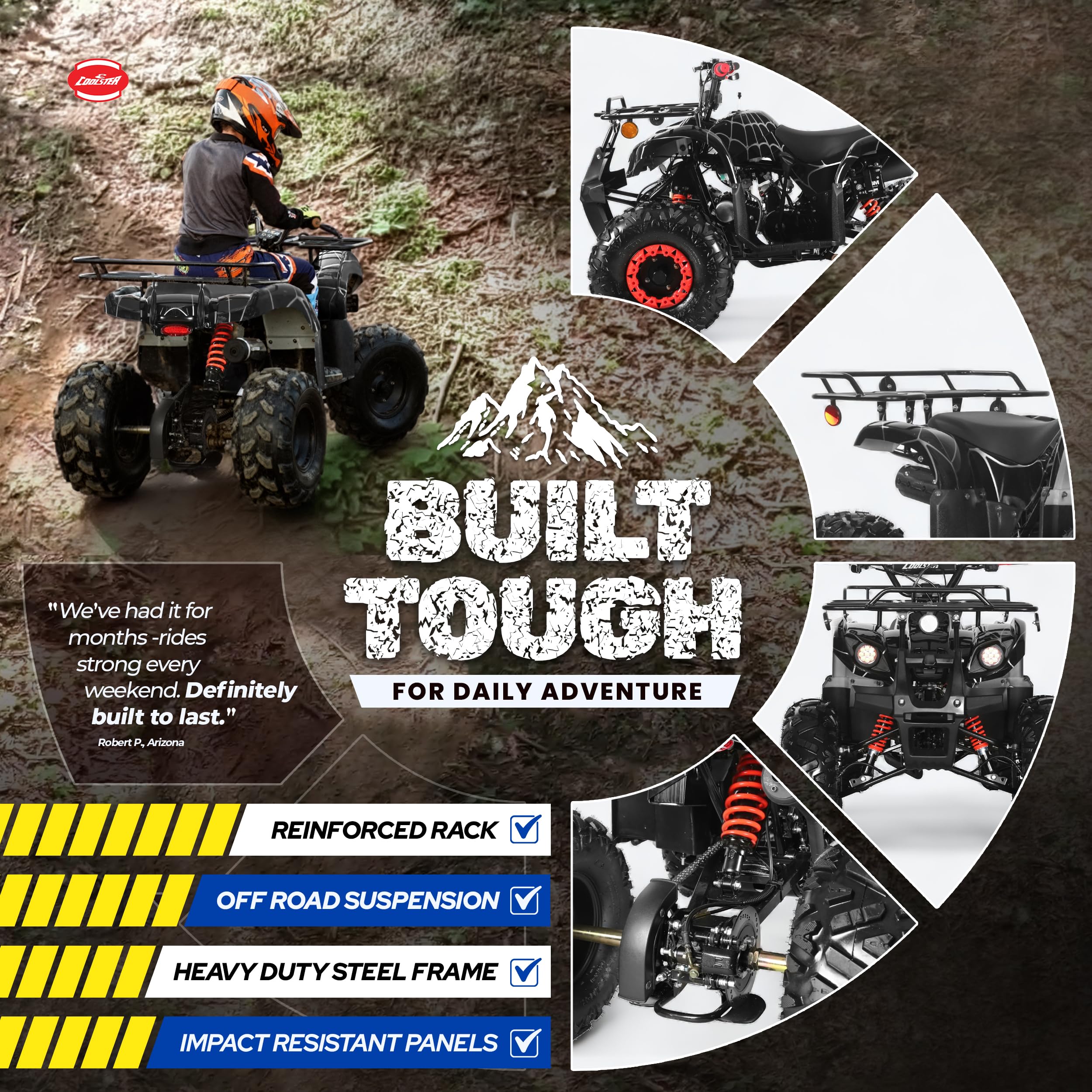 Coolster 125cc ATV for Teens & Adults, Spider Black - Gas Powered Quads with Automatic Transmission, Reverse Gear & LED Headlights, Oversized Wheels & Tires, ATV-3125XR8-U2