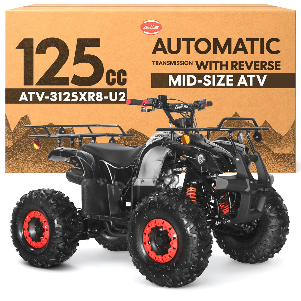 Coolster 125cc ATV for Teens & Adults, Spider Black - Gas Powered Quads with Automatic Transmission, Reverse Gear & LED Headlights, Oversized Wheels & Tires, ATV-3125XR8-U2
